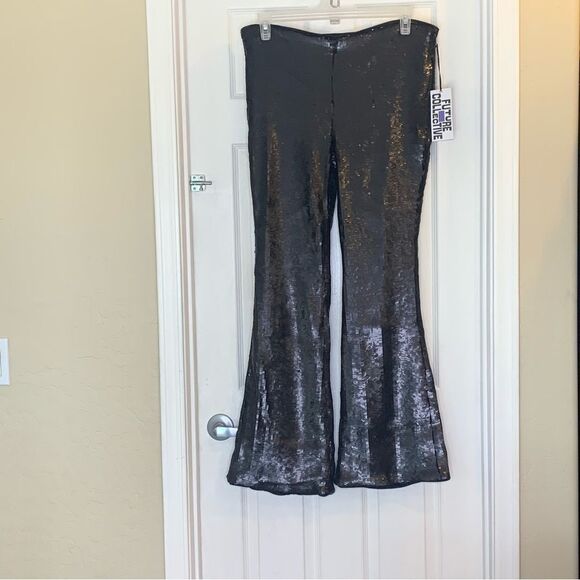 Future Collective Women's High Rise Sequin Full Length Flare Pants Size 16 - Picture 12 of 13